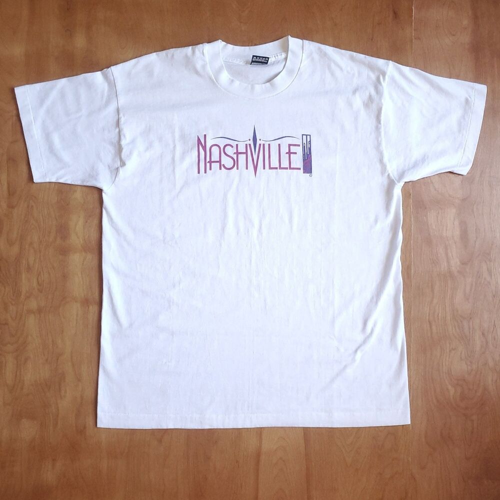 Vintage 90s Nashville Tennessee T Shirt XL White Graphic USA Made Single Stitch